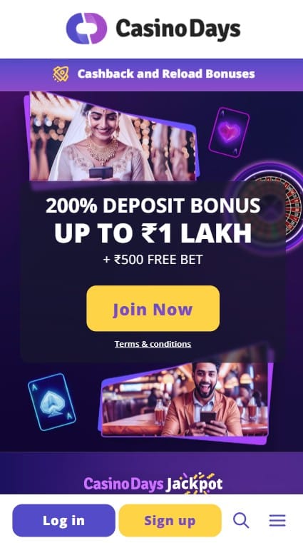 Casino Days homepage on mobile
